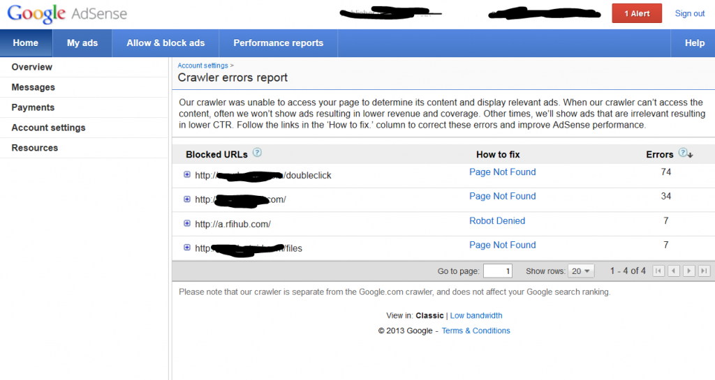 Adsense Crawl Errors