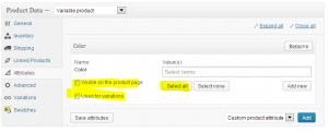 variable product attributes woocommerce