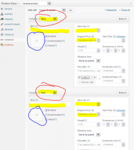 variable product options