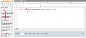 deleting spam in php my admin