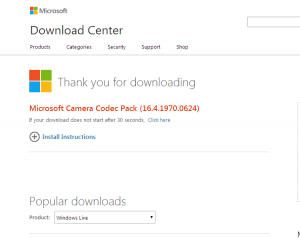 microsoft camera codec pack