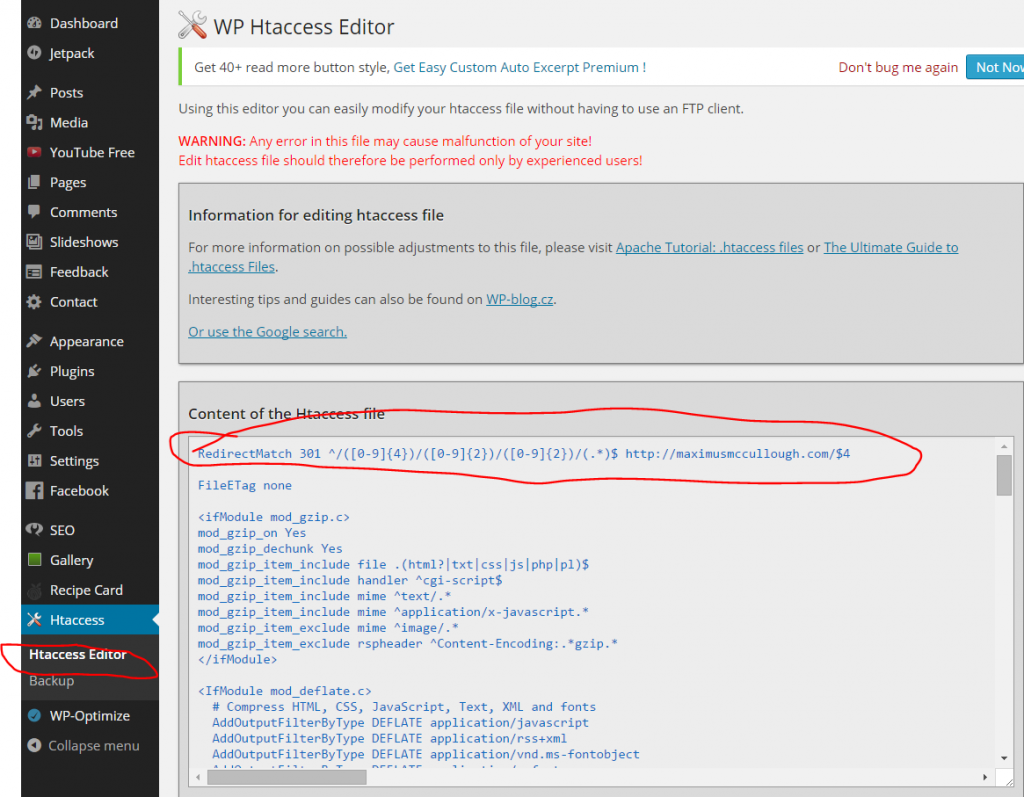 Editing the htaccess file for Permalink Redirection