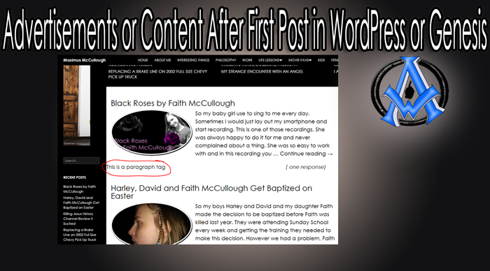 Advertisements or Content After First Post in WordPress or Genesis