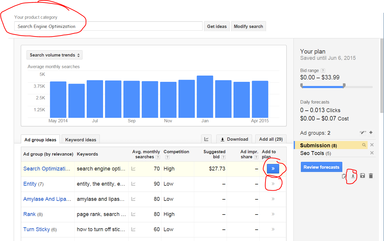 Adding Keywords from the Keyword Planner to a Spreadsheet