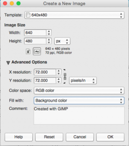 Templates and settings in GIMP