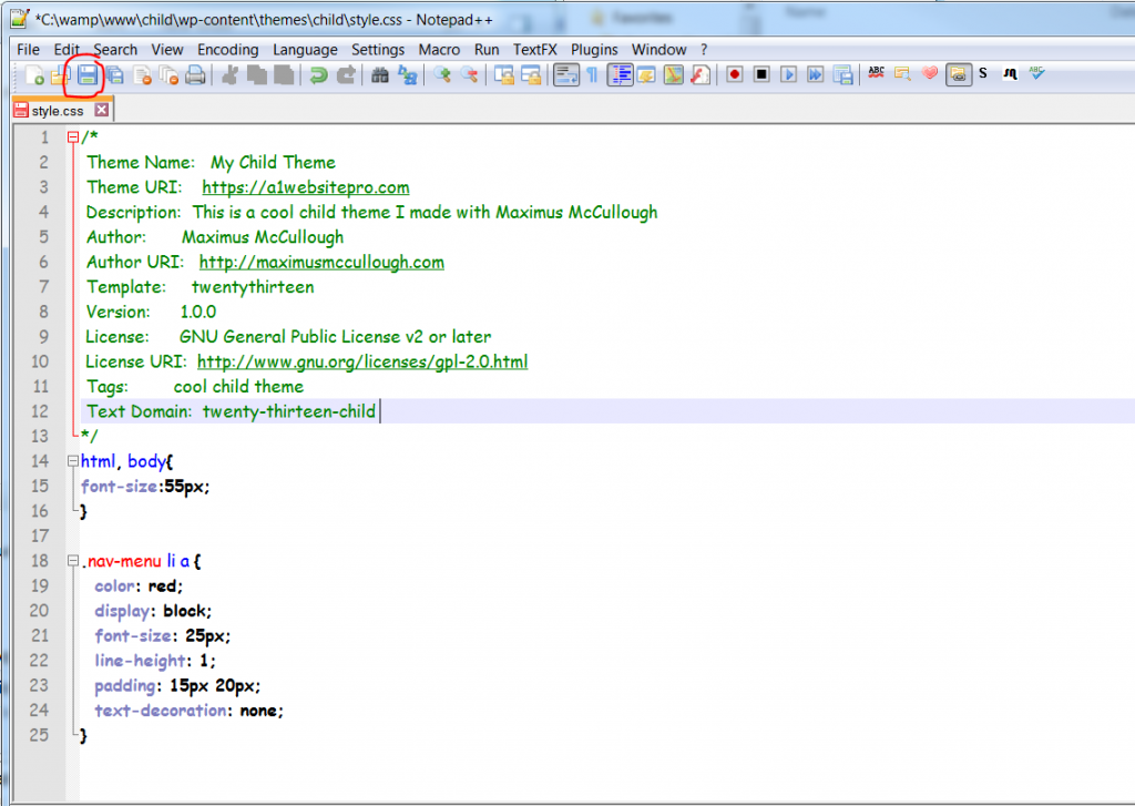 Editing Child Theme With Notepad Plus Plus