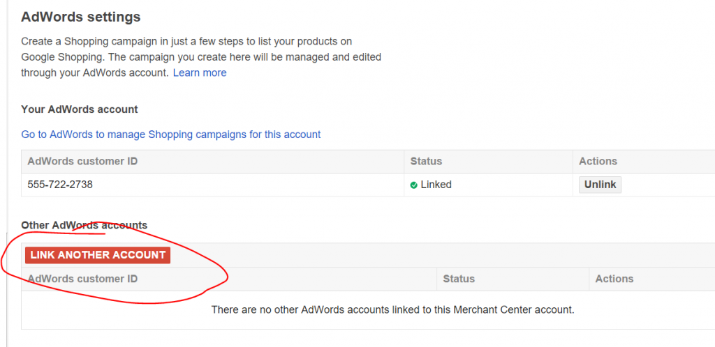 Link AdWords to Google Merchant