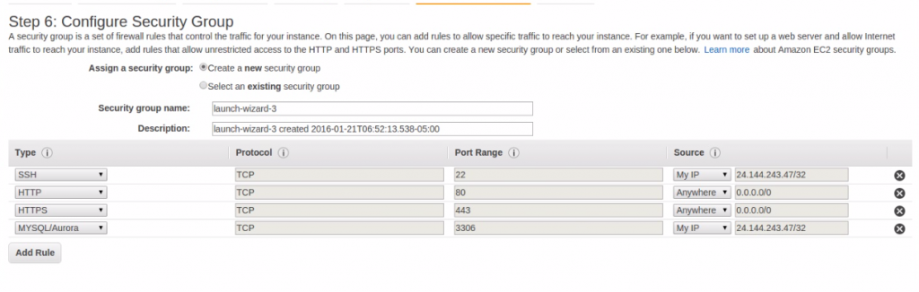 Configure security group