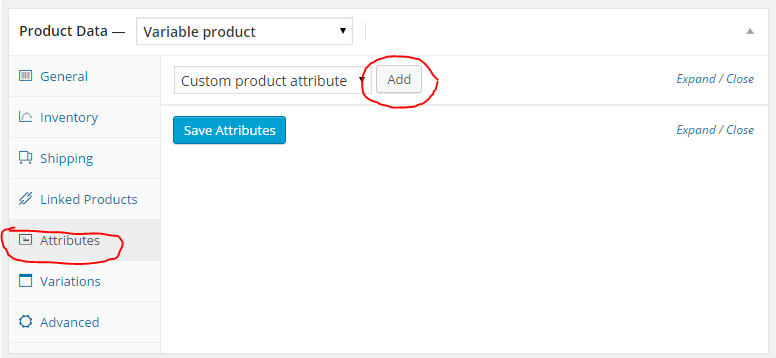 Where to add an attribute in woocommerce variations and swatches