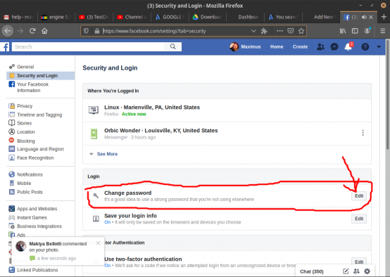 change password on facebook