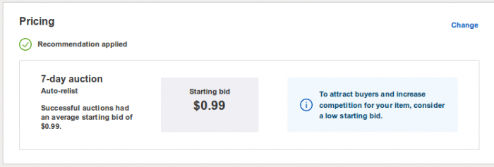 pricing your ebay item