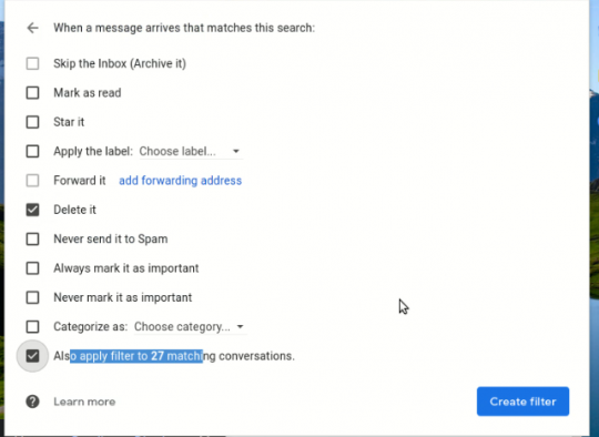 create filter to delete in gmail
