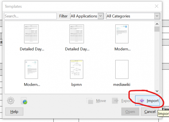 Import Template into Libre Office