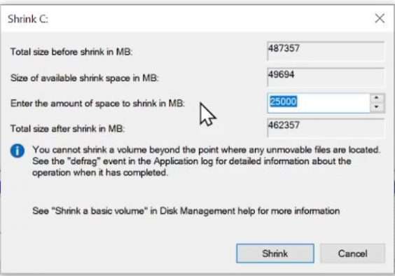 Shrink c drive