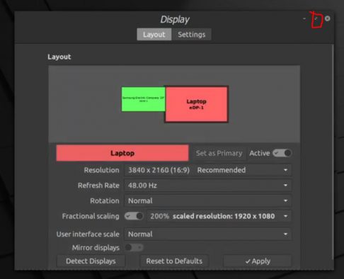 Display Monitor pop-up box