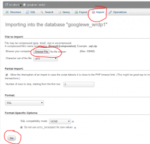 importing a wordpress database in phpmyadmin