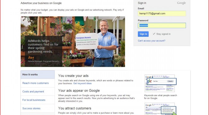 Adwords Sign in page