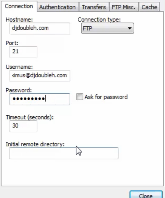 connecting to the server with notpad plus plus enter credentials