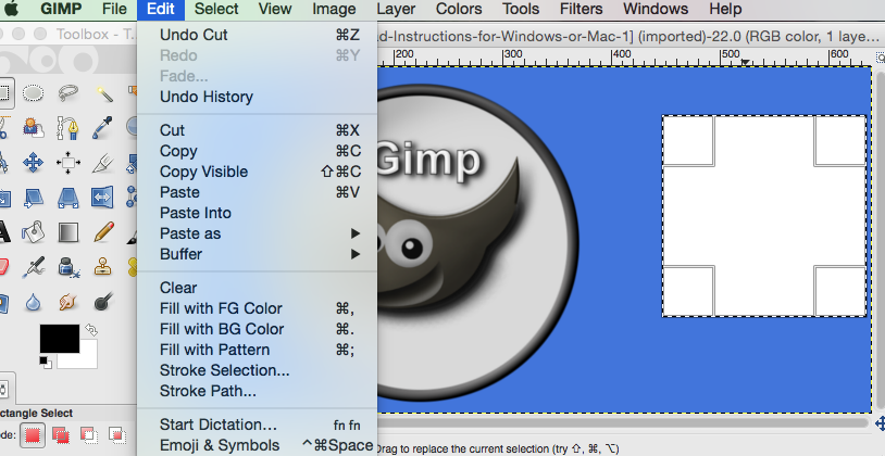 simple example of using gimp selection feature
