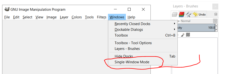 GIMP Windows Single Window Mode