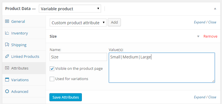 define attribute terms in woocommerce variations and swatches