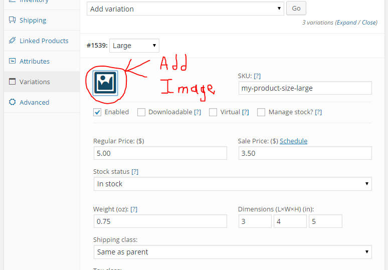 add an image to your product variation data