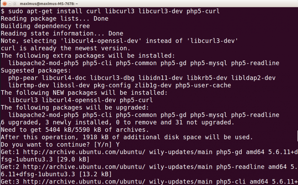 Download CURL to Ubuntu Linux Server1