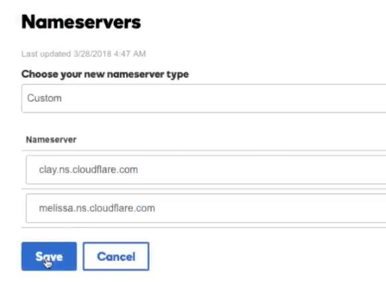 Save the new nameserver settings at registrar