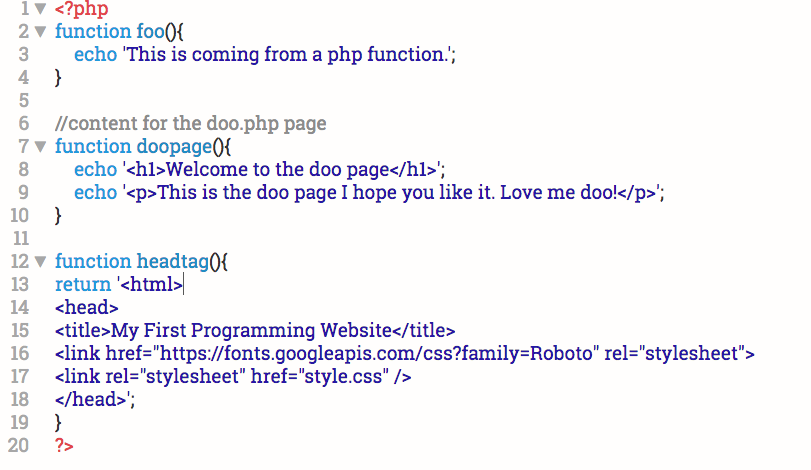 project functions.php file