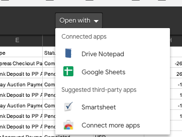 google sheets open with