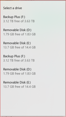 select a drive to back up to