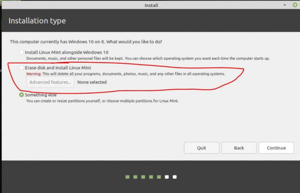 Erase Disk and Install Linux Mint