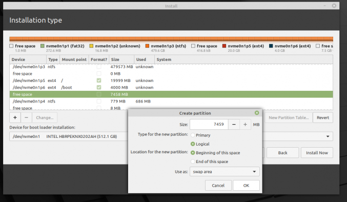 Swap Partition for Linux Mint Install