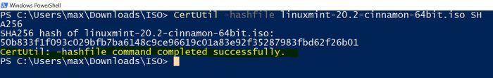 hashfile completed successfully
