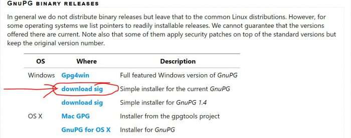 integrity check for windows GnuPG