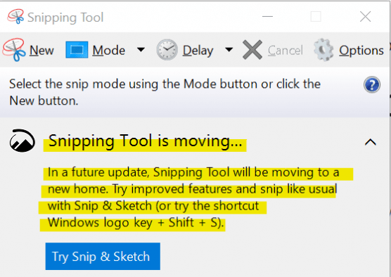 Snipping tool is moving