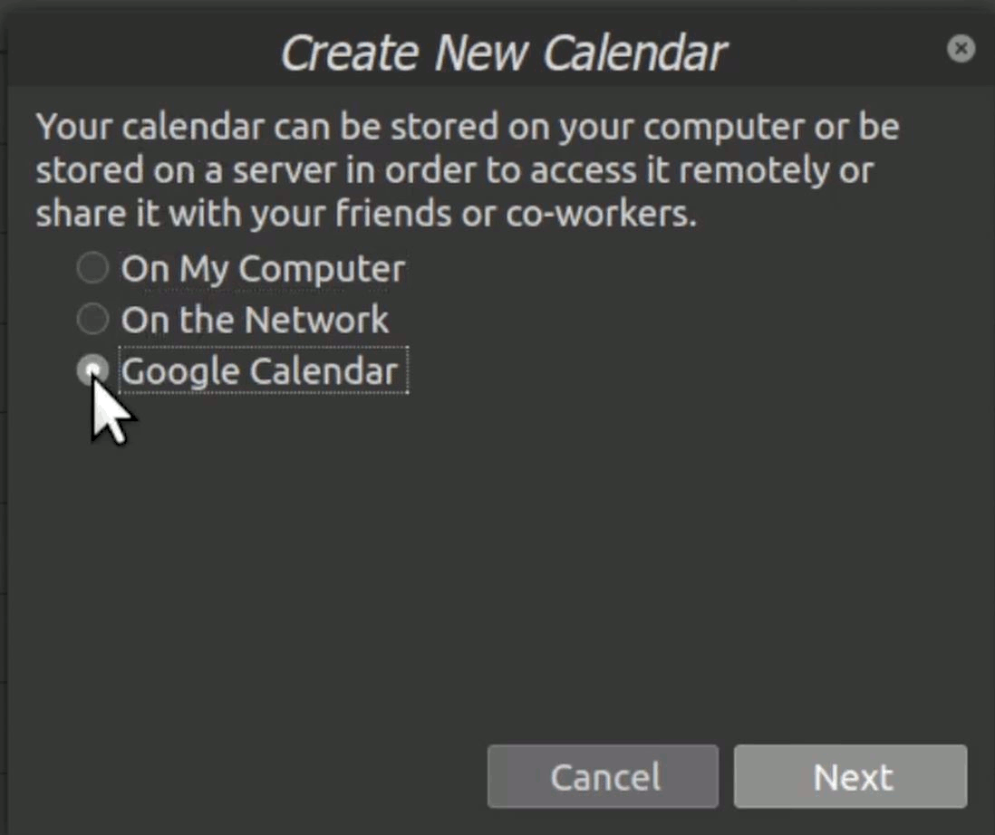 select google calendar then next