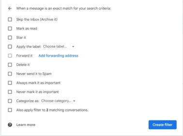 gmail filter options
